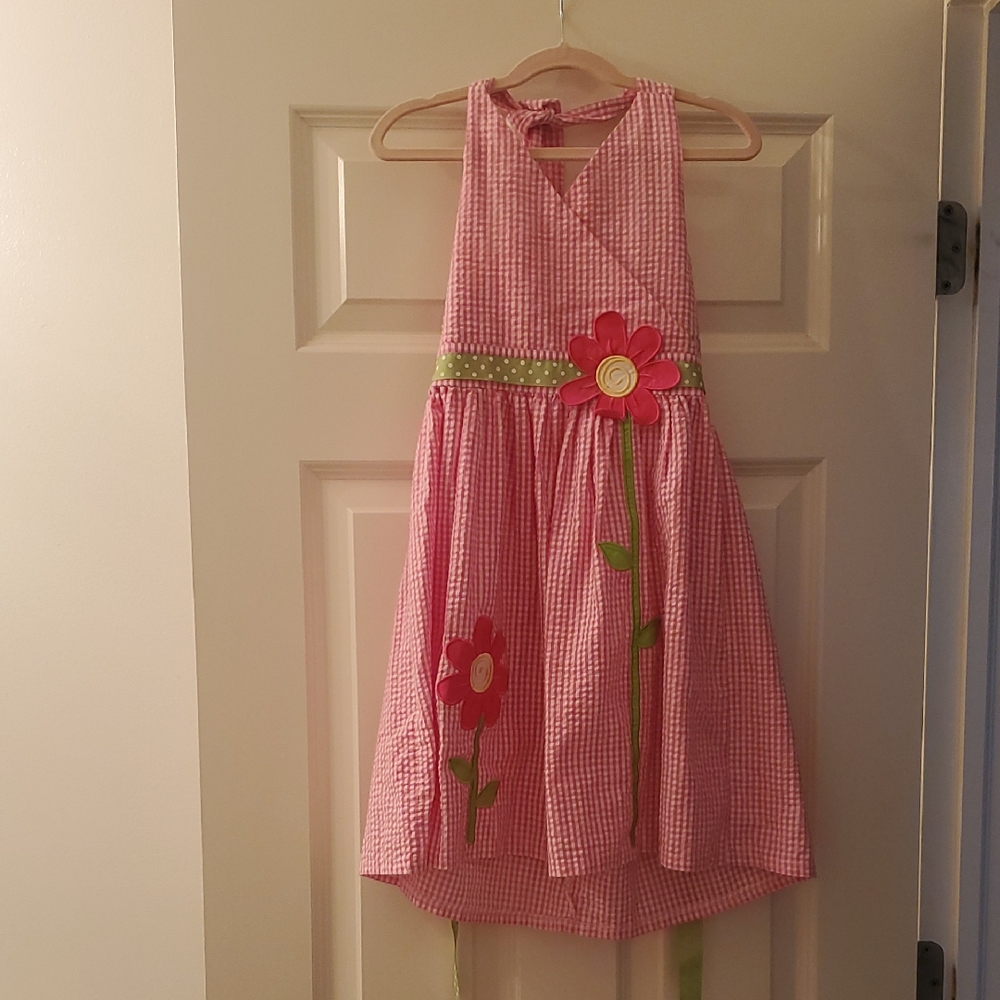 Rare Editions Pink Gingham Dress with Floral Accents